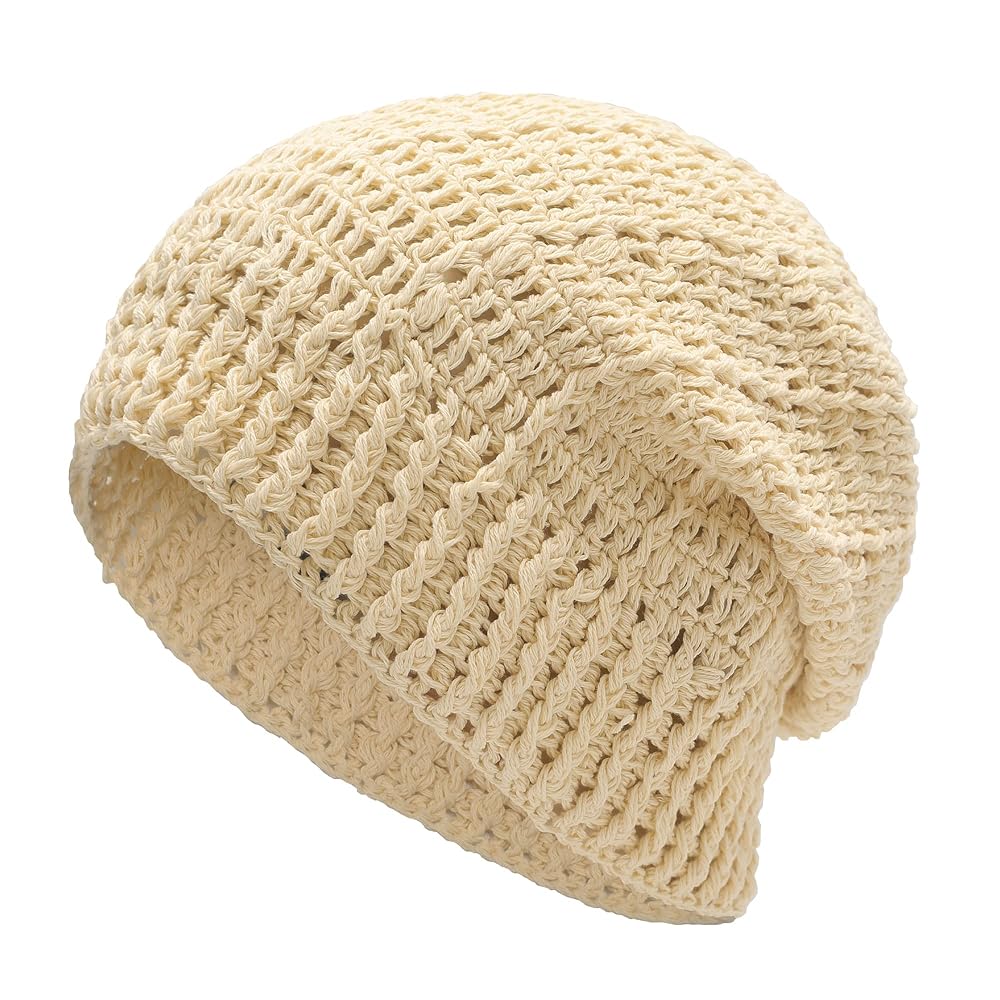 ZLYC Women Cotton Crochet Slouchy Beanie Hat Handmade Knit
